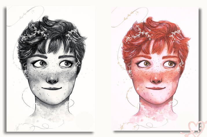 Retrat en aquarel·la i llapis de colors